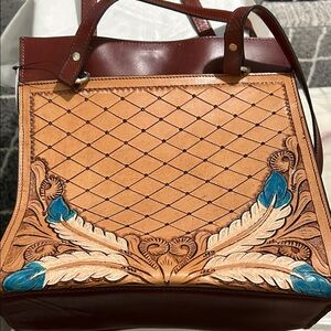 Elegant Leather Tote Bag with Intricate Design NWT